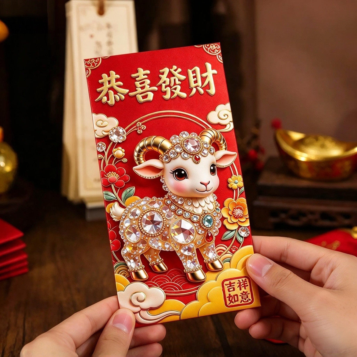 2027羊年高档彩印立体小羊利是封