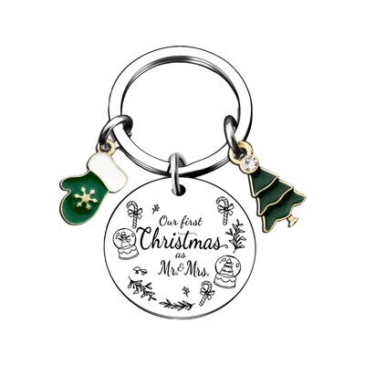 Our First Christmas as Mi And Mis不锈钢钥匙扣圣诞节情侣礼物