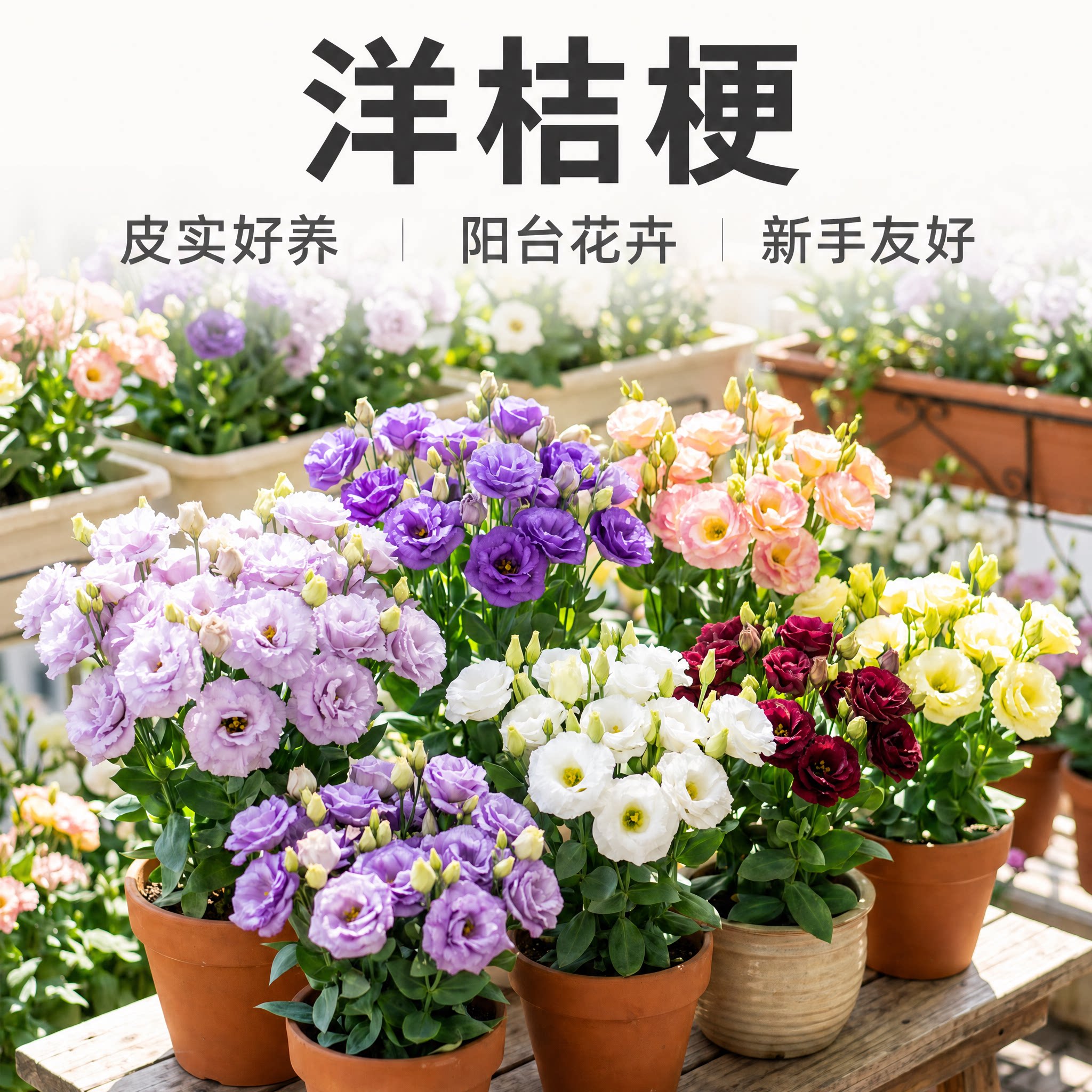 重瓣洋桔梗盆栽带花苞室内阳台庭院四季开花植物无刺洋玫瑰鲜切花图片