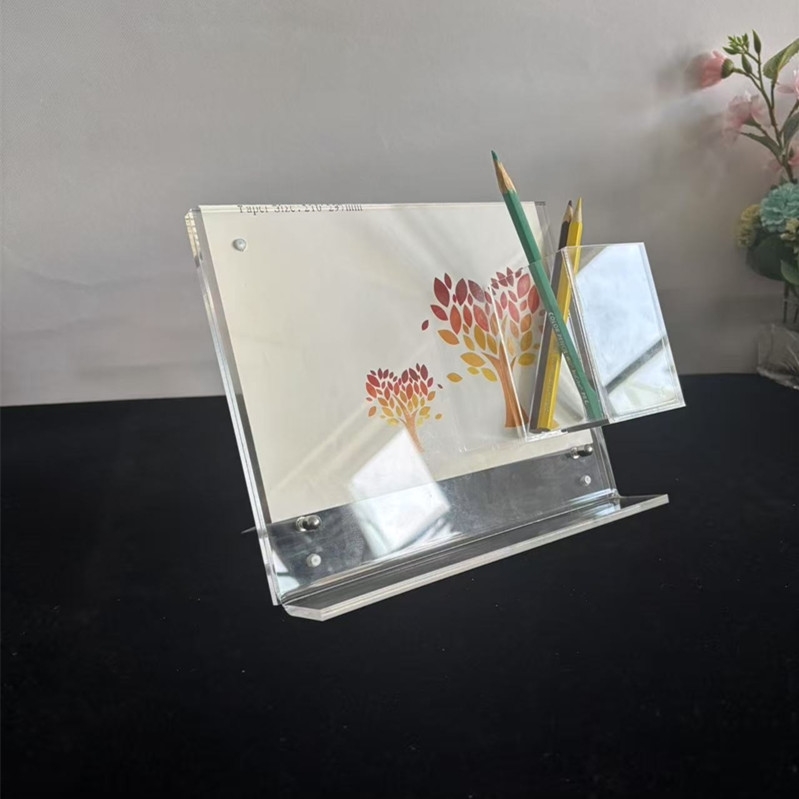 创意亚克力相框带笔筒水晶展示框