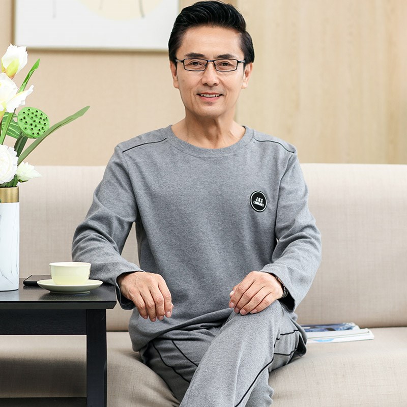 睡衣男春秋季纯棉长袖中老年爸爸加大码可外穿家居服男款休闲套装