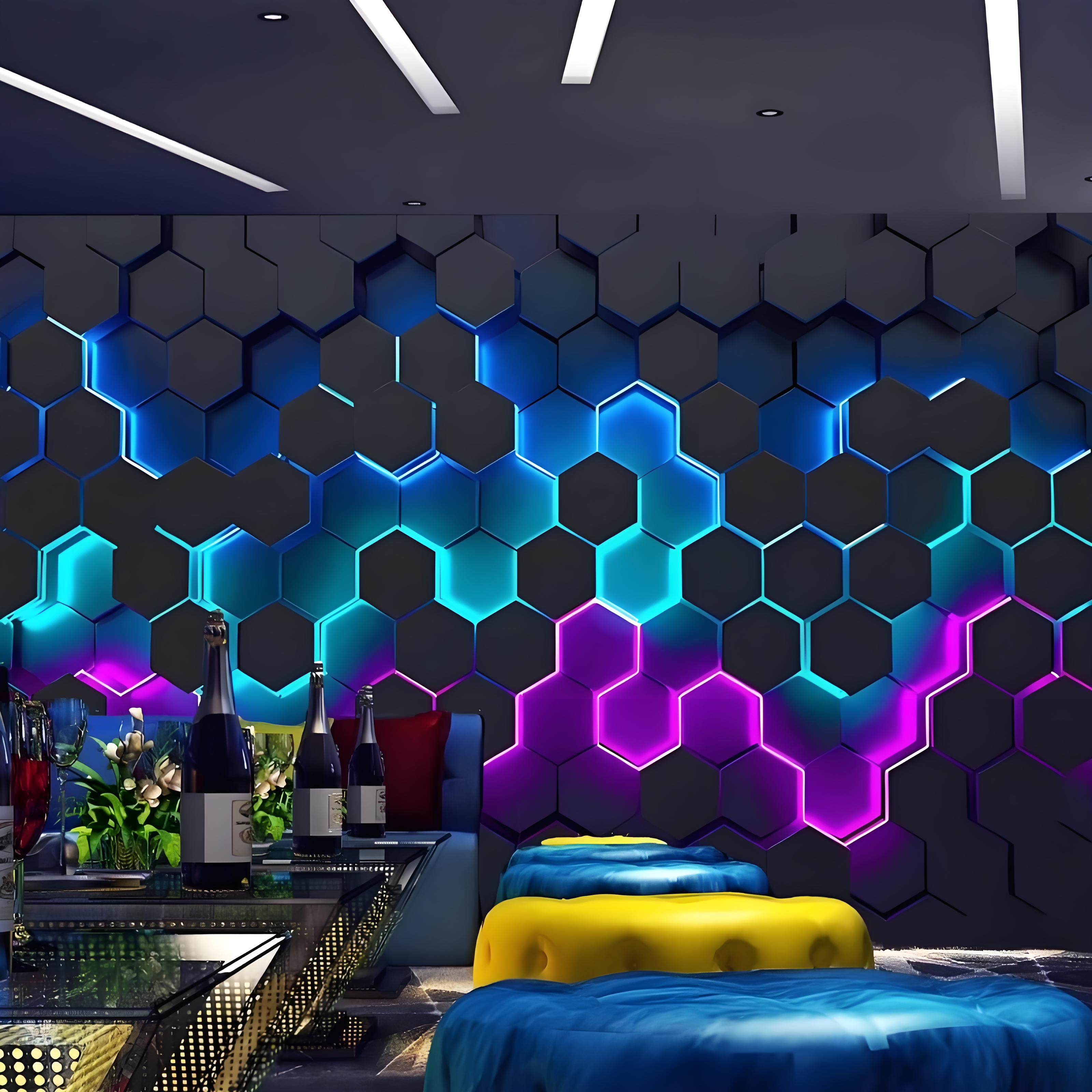 KTV电竞馆网吧酒店碳晶板竹木纤维背景墙立体科技感酒吧工业台球