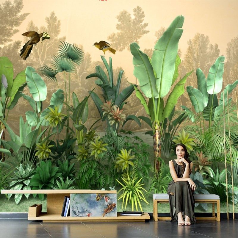 热带雨林植物壁纸东南亚餐厅壁画咖啡厅酒店包厢墙布真森系墙纸,家装主材,定制壁画,淘宝优惠券,粉丝福利购,淘宝优惠卷