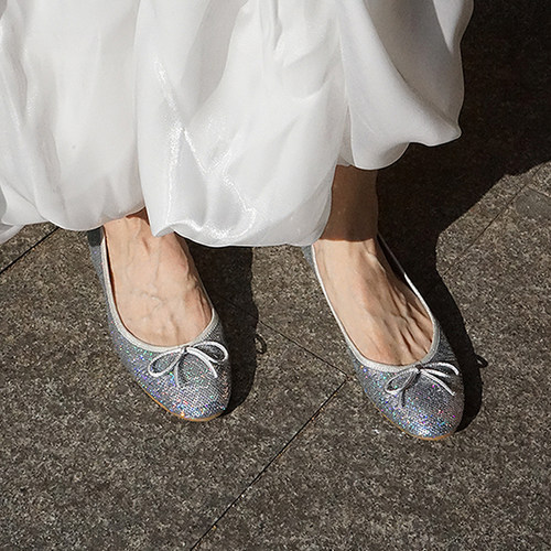 Lux Seven闪闪惹人爱 绝美霓虹幻彩银珠片平底单鞋芭蕾鞋女
