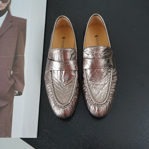 Lux Seven高端时髦小众褶皱优雅乐福鞋单鞋女