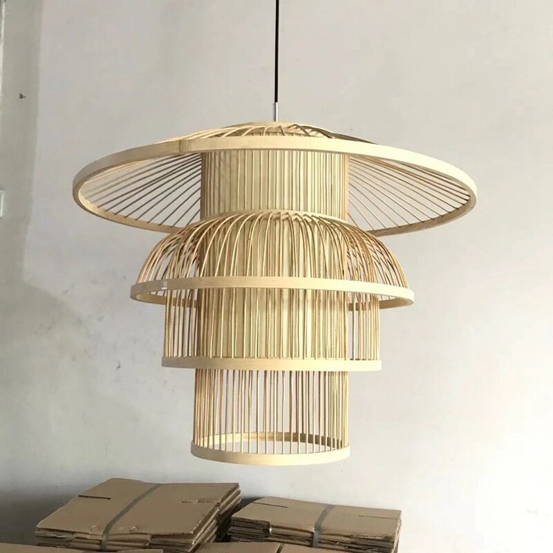 个性创意火锅店饭店餐厅日式竹编灯创意田园工程灯具竹签竹艺吊灯