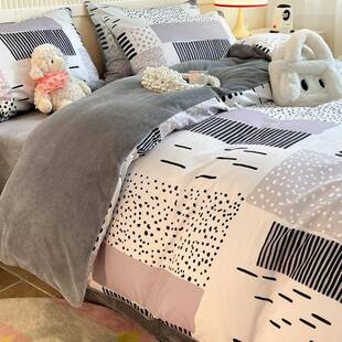 冬季ab面纯棉牛奶珊瑚绒床上四件套纯棉被套床品床单人床笠三件套
