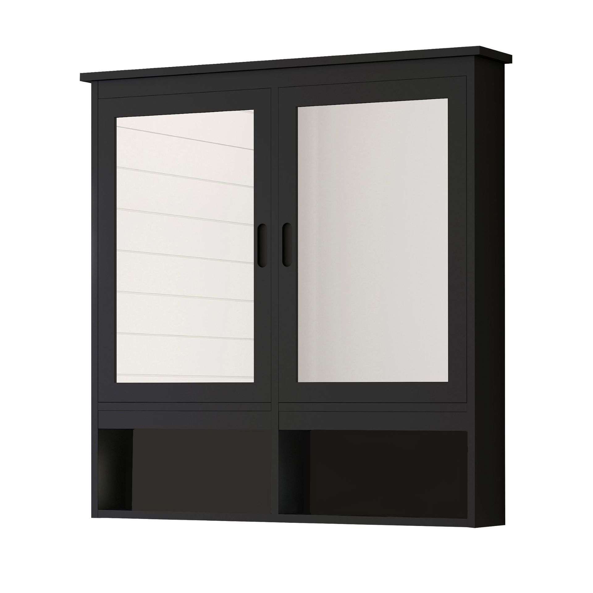 浴室挂镜挂柜黑白简洁收纳储物柜壁挂镜柜带储物木质干净实用带镜