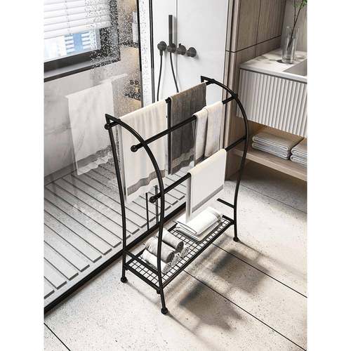 cs毛巾架落地式浴室置物架卫生间晾衣架免打孔厕所浴巾架厨房毛巾