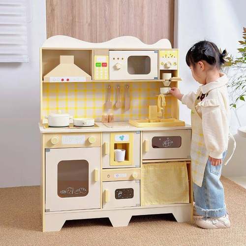 儿童过家家花型声光可出水厨房仿真模拟做饭厨具套装木质女孩玩具