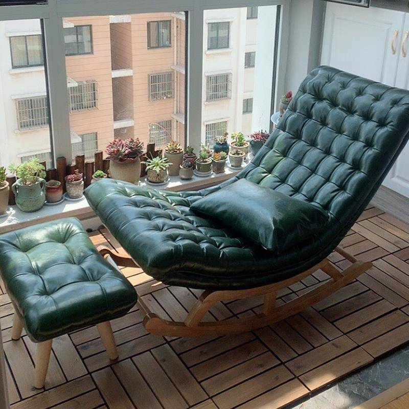 8V摇椅躺椅阳台家用休闲懒人沙发单人科技布轻奢实木大人逍遥摇摇