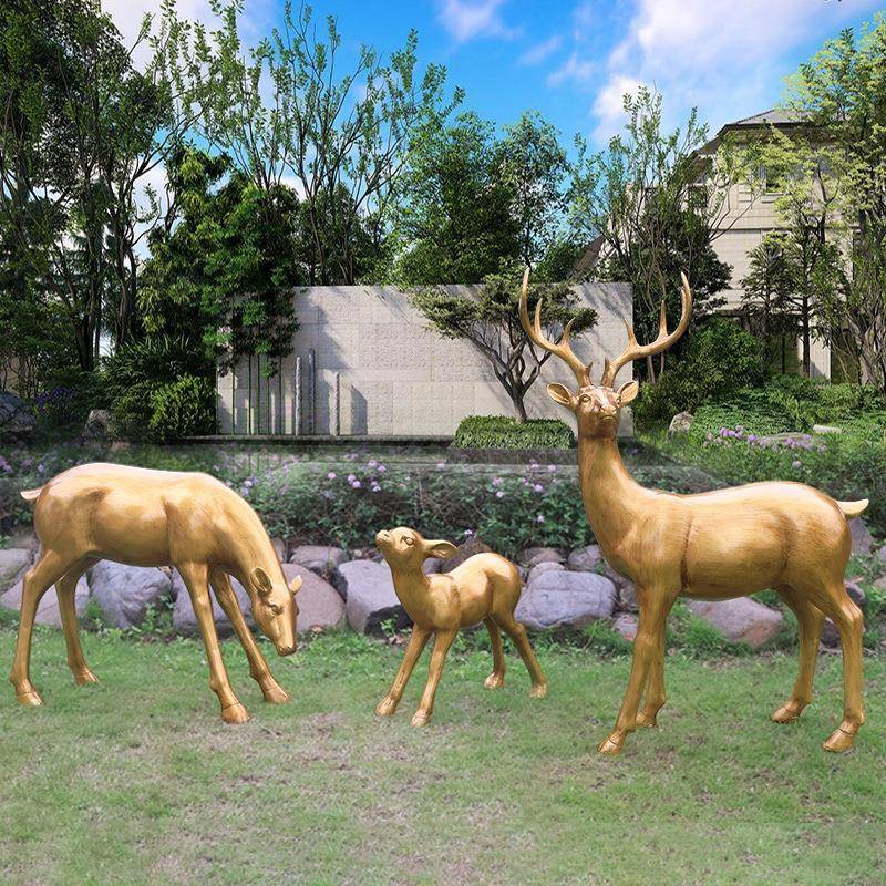 园林装饰摆件户外花园小品婚庆美陈仿铜梅花鹿玻璃钢动物麋鹿雕塑