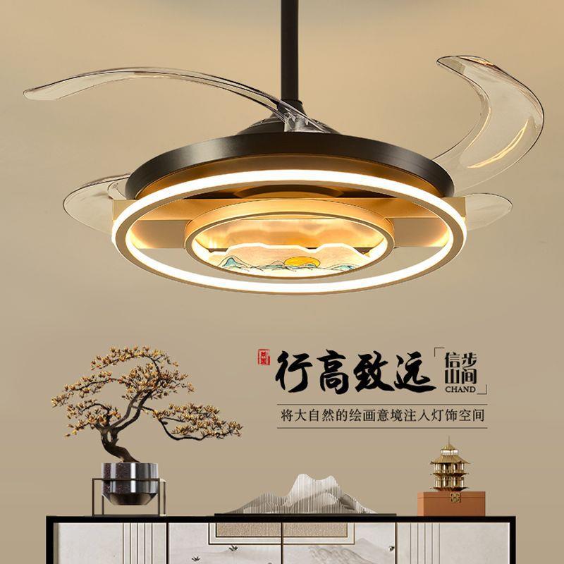 风扇灯新中式餐厅隐形吊扇灯中国风现代简约客厅卧室静音风扇吊灯