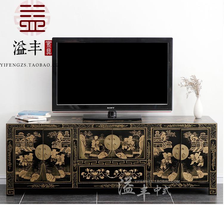 现代中式实木客厅电视柜新古典榆木卧室电视储物柜小户型迷你地柜