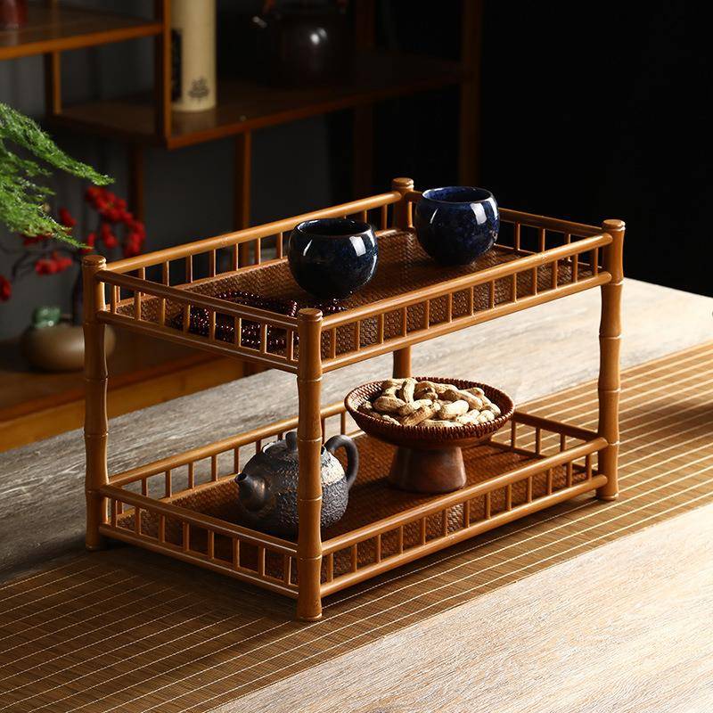 多层茶杯架子茶具收纳架竹壶架杯架复古中式摆放展示架茶杯置物架