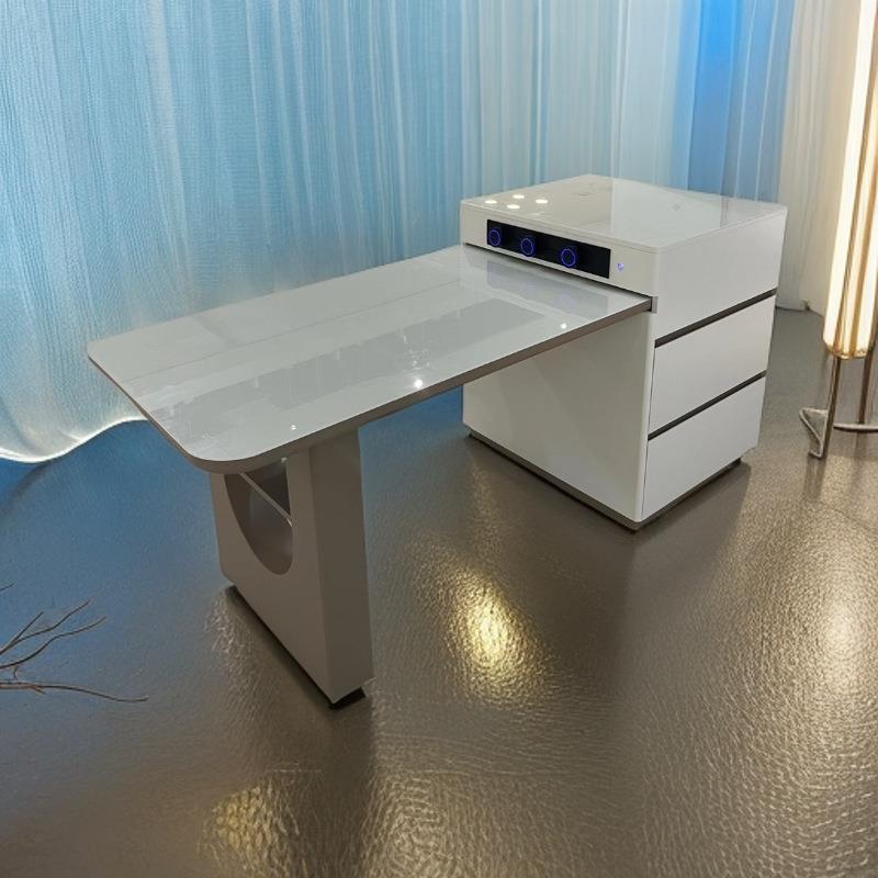 奶油风岛台餐桌茶台一体家用意式可伸缩实木岩板茶桌现代简约岛台