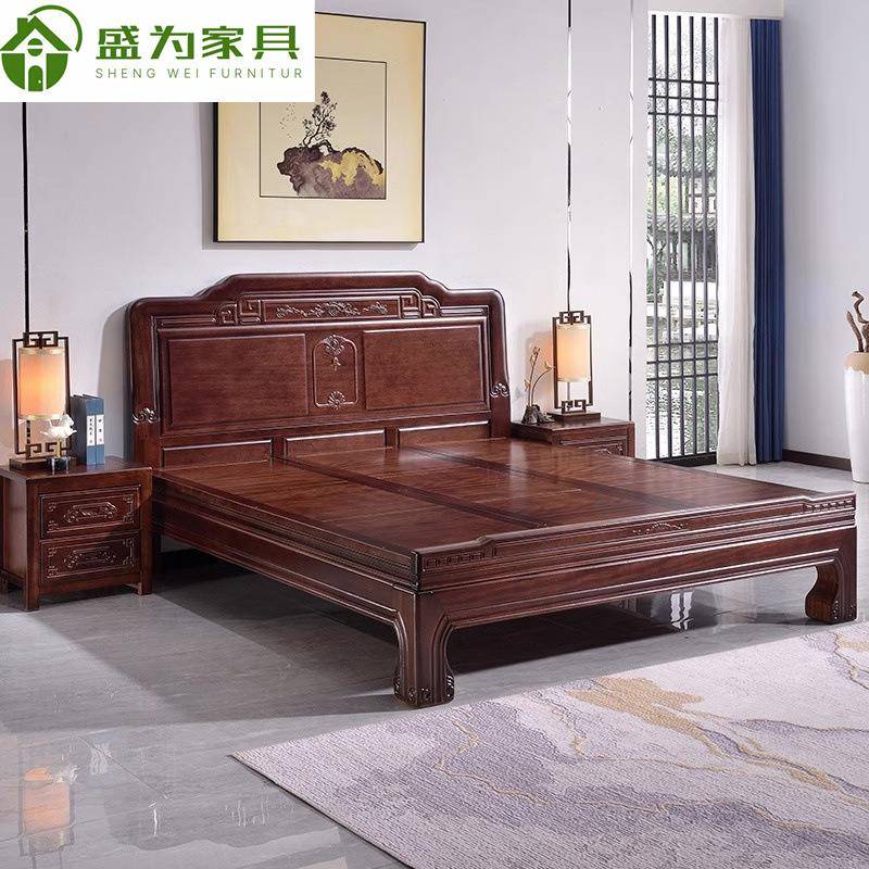 全实木榫卯结构花梨木床菠萝格木1.8米双人大床雕花1.5米双人大床