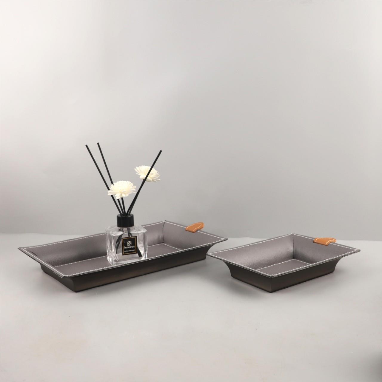 欧式轻奢几何方形金属皮革首饰收纳托盘客厅卧室玄关软装家居饰品