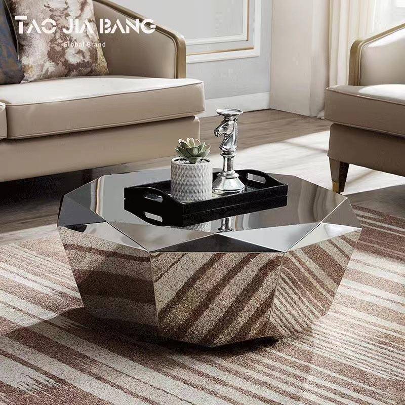 轻奢现代极简异形不锈钢钻石茶几客厅家用意式沙发天然大理石茶几