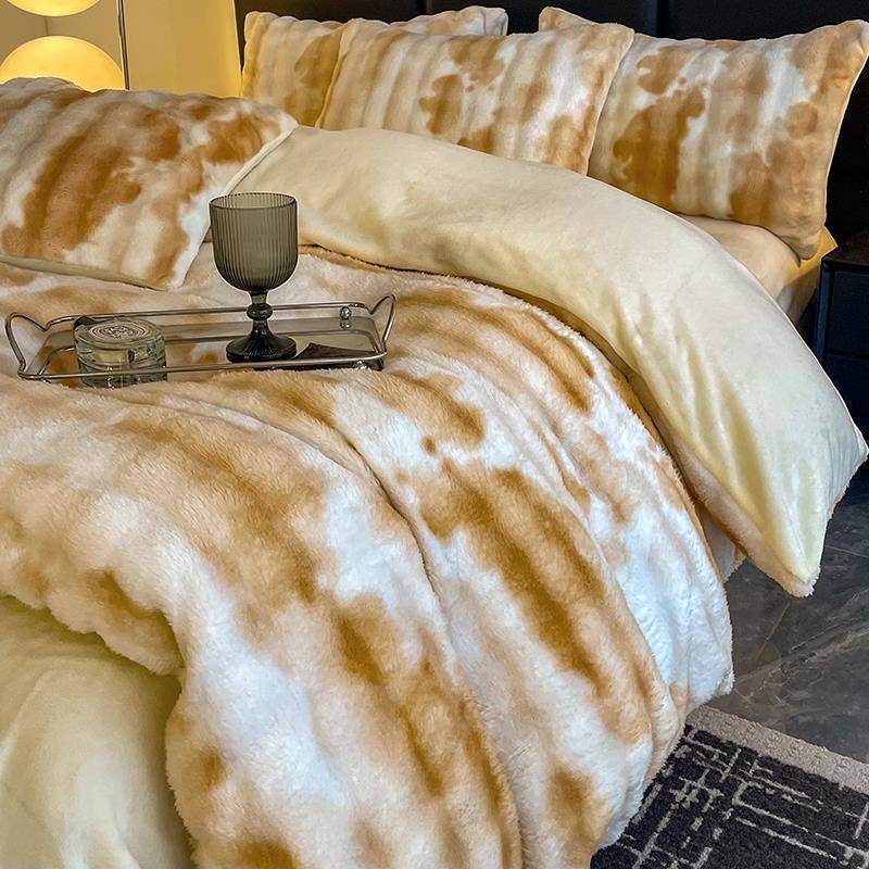 轻奢A类加厚兔毛绒床上四件套冬季珊瑚法兰绒床品高级感被套床单4