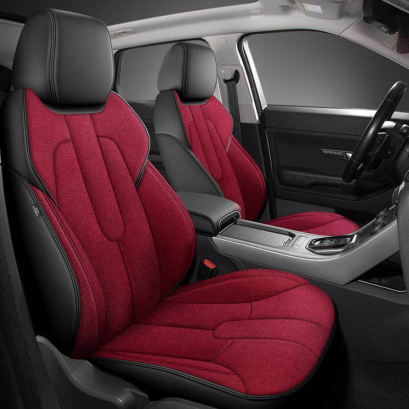 四季通用新款纳帕皮拼淳麻全包座套原车纹路专车专用五座汽车坐垫