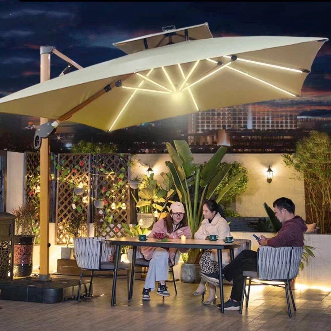 户外大伞花园庭院伞液压伞日夜两用LED带灯罗马伞3秒自动开伞室外