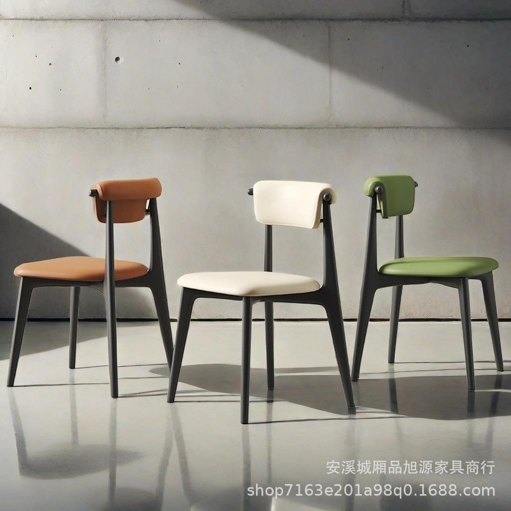 北欧家用设计师羊角椅日式实木餐椅现代简约布艺软包靠背椅书桌椅