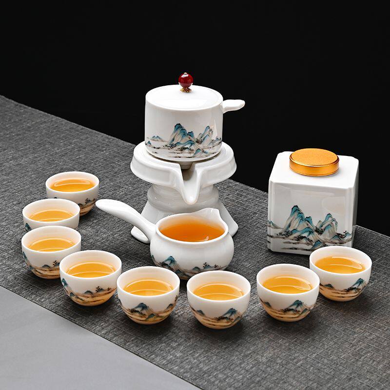 懒人自动茶具套装家用懒人泡茶器全套千里江山轻奢茶壶茶杯一整套