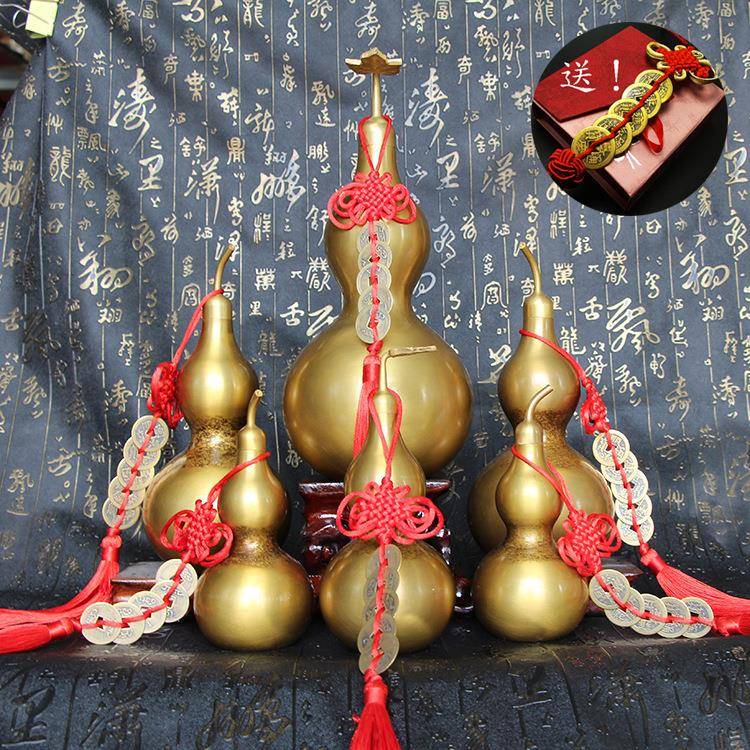纯手工精雕光面葫芦摆件纯铜葫芦风水铜器金属工艺品摆件