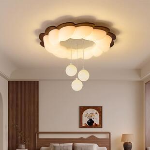 中古风卧室餐厅茶室吸顶灯法式复古胡桃木色房间创意实木书房灯具