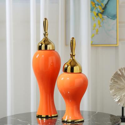 现代创意欧式轻奢陶瓷将军罐摆件样板房售楼处家具城仿真花软装