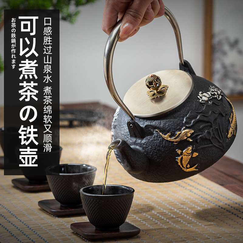 2F铁壶铸铁茶具套装泡茶壶生铁电陶炉煮茶烧水过滤家用功夫提梁茶