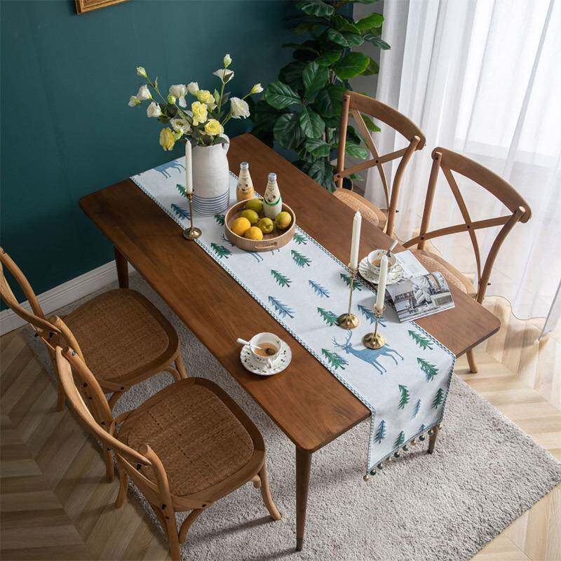 鹿新年圣诞节桌旗圣诞树餐桌装饰垫布钢琴盖布美式欧式春节桌新款