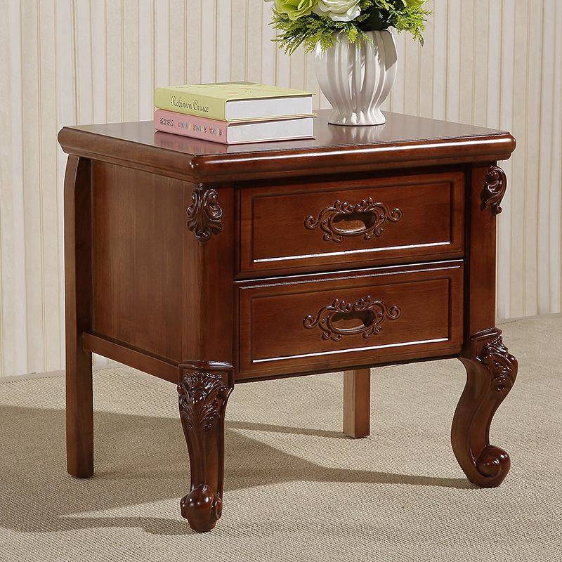 实木床头柜简约现代美式胡桃色红棕色乡村整装卧室床边收纳储物柜