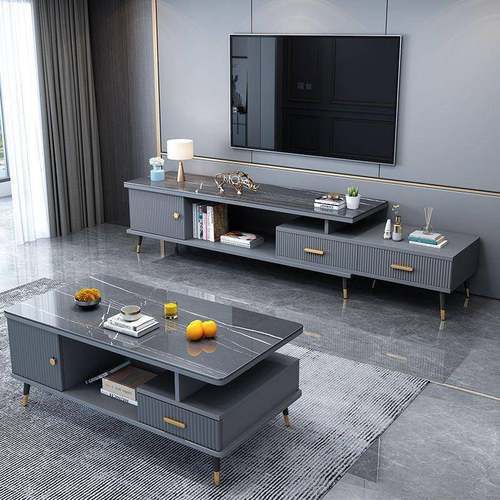 轻奢北欧茶几小户型简约现代家用客厅电视柜组合大理石玻璃茶几桌