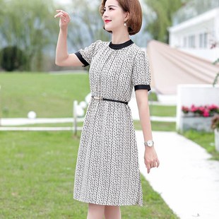年輕媽媽夏裝 氣質顯瘦中年裙子 連衣裙小個子洋氣40歲50中老年女裝