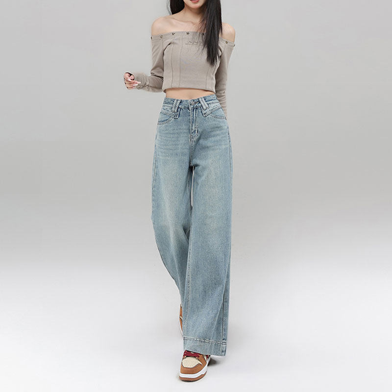 2025早春新款高腰阔腿牛仔裤女