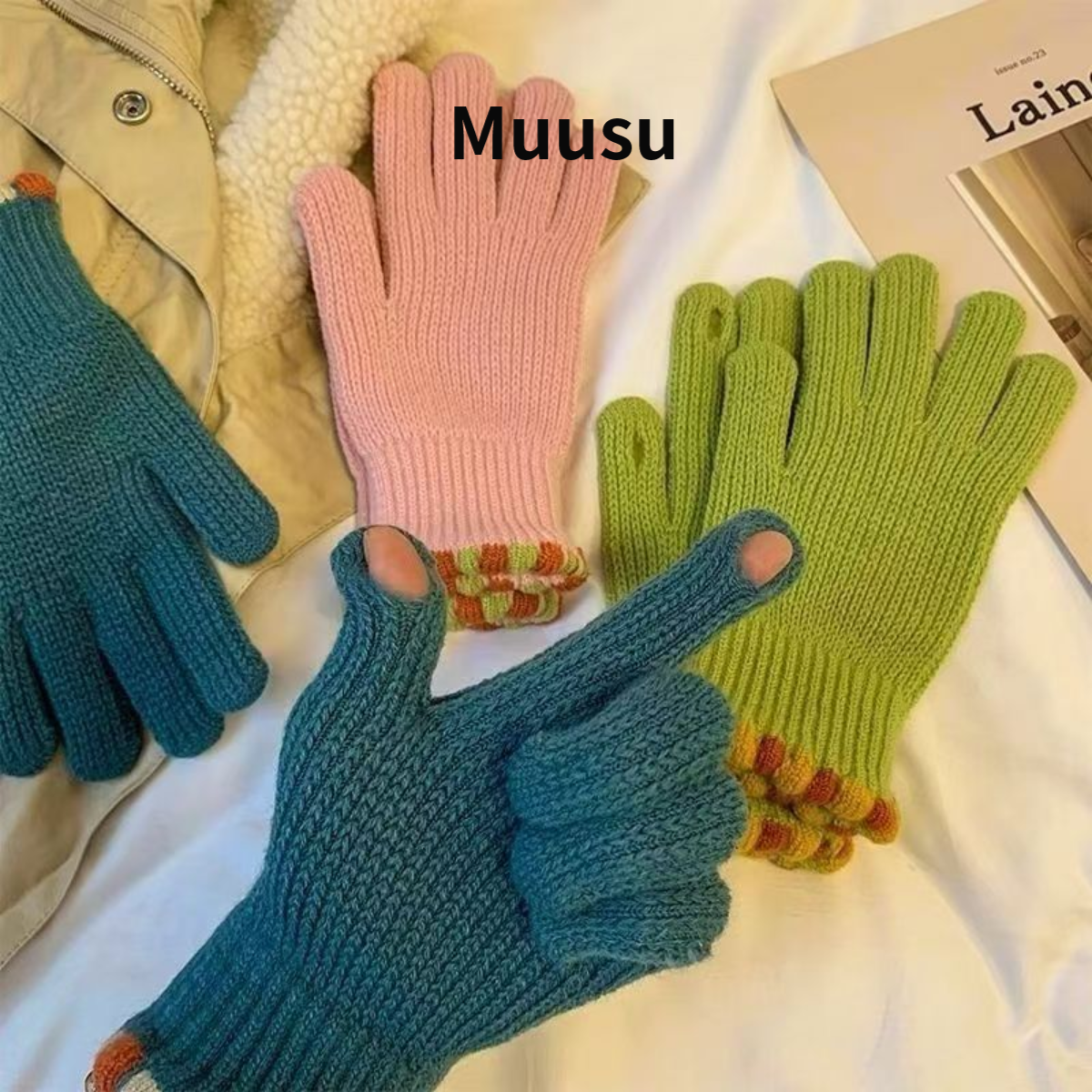 【Muusu】糖豆毛线针织手套冬季女厚可触屏漏露手指头手套,服饰配件/皮带/帽子/围巾,手套,淘宝优惠券,粉丝福利购,淘宝优惠卷
