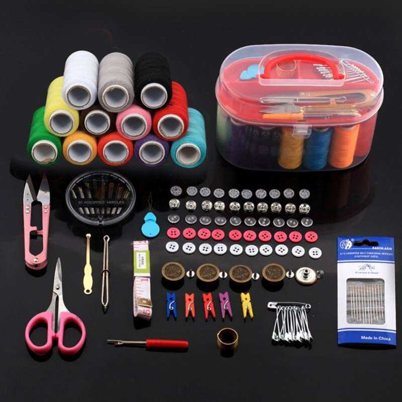 小线缝线绣花针12色小盒缝纫红牢针线套装 家用盒便携式纱剪大迷