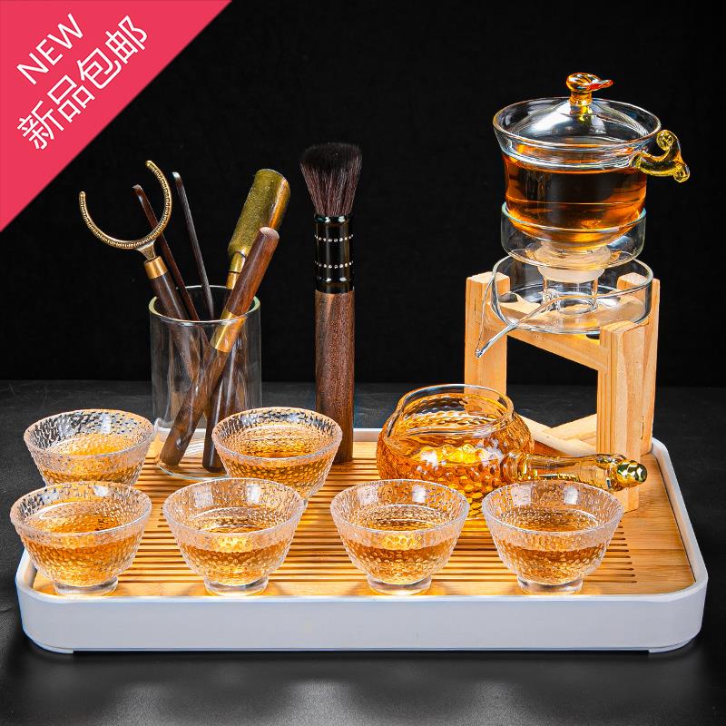 透明玻璃茶具套装家用半自动懒人泡茶壶过滤耐w热红茶功夫茶杯小