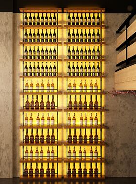 红酒架铁艺发光酒架展示架酒吧餐厅酒柜靠墙柱子置物架隔断啤酒架