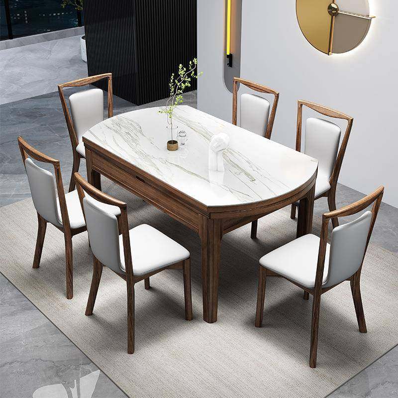 实木岩板餐桌椅组合乌金木餐桌现代简约可伸缩家用饭桌小户型桌子