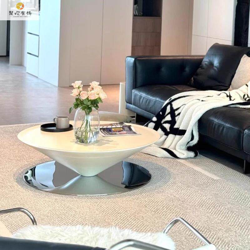 飞碟圆形茶几奶油组合意式家用悬浮简约客厅现代轻奢高级小户型