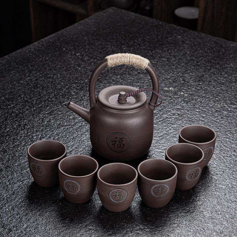 紫砂提梁壶茶具套装家用大容量泡茶壶日式手工茶壶带过滤网整套