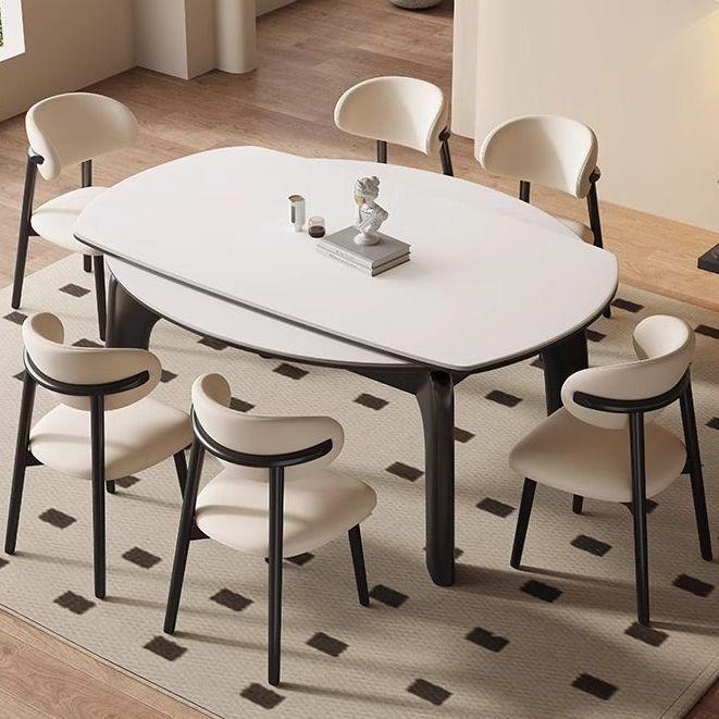 岩板法式复古大象伸缩餐桌椅组合实木小户型方桌可变圆桌家用板桌