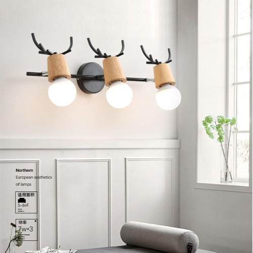 北欧简约个性实木款鹿角壁灯卧室床头儿童房可爱壁灯LED个性鹿角
