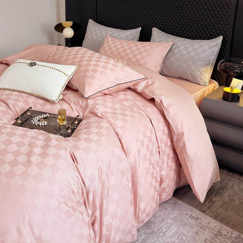 畅销时尚AB版床包床笠新款轻奢简约格子提花水洗棉四件套直销