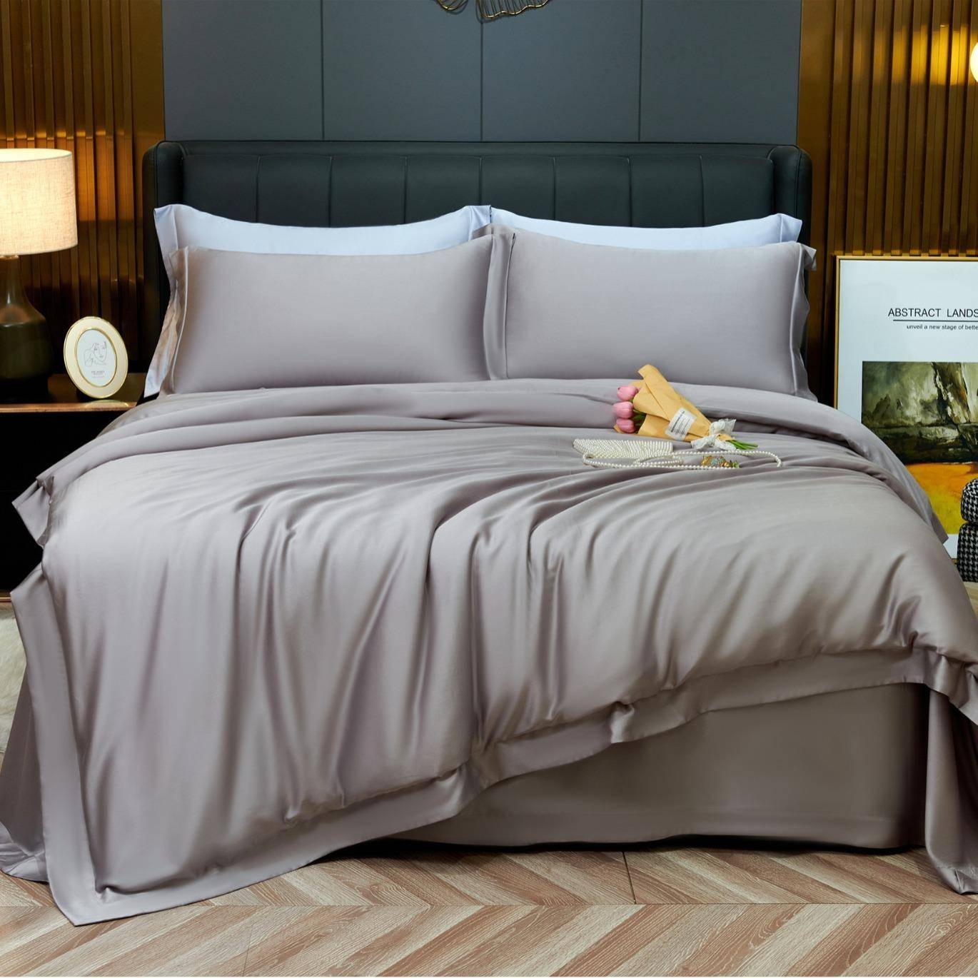 简约纯色供应60s兰精天丝夏季凉感冰丝四件套家用单双人床品