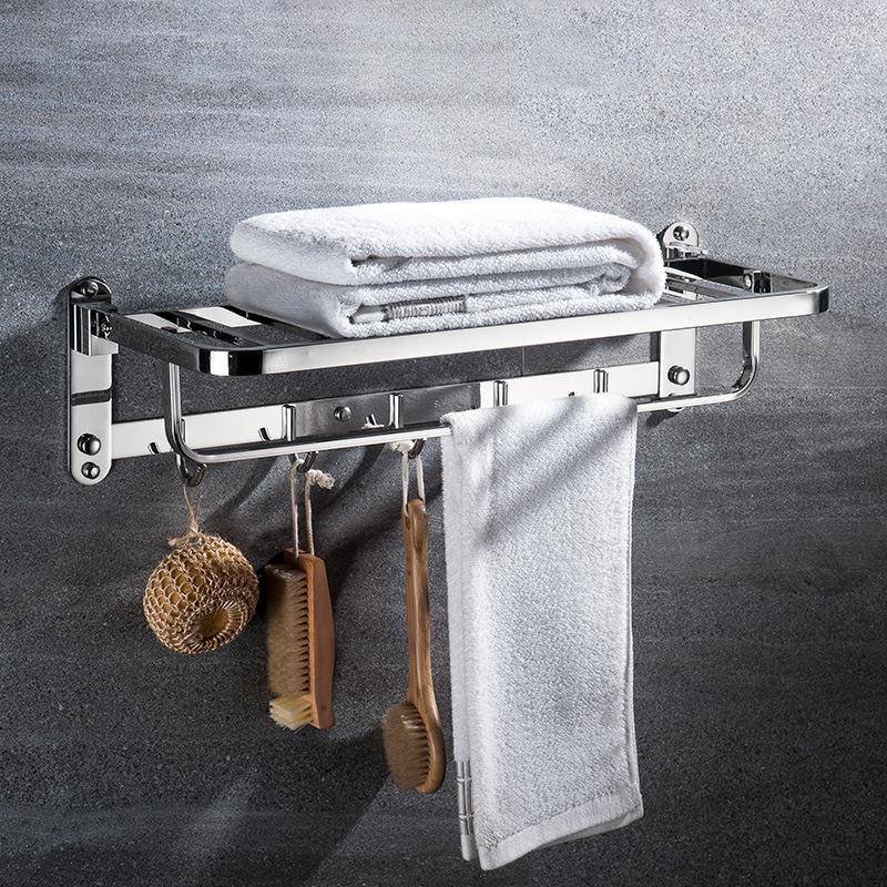 三福304不锈钢折叠浴巾架加厚底座活动毛巾架浴室置物浴巾架