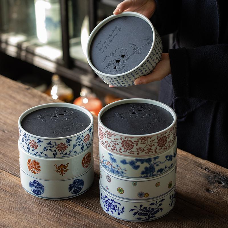 仿古青花釉里红高端储水壶承干泡台养壶垫茶承壶托盖碗底茶具配件